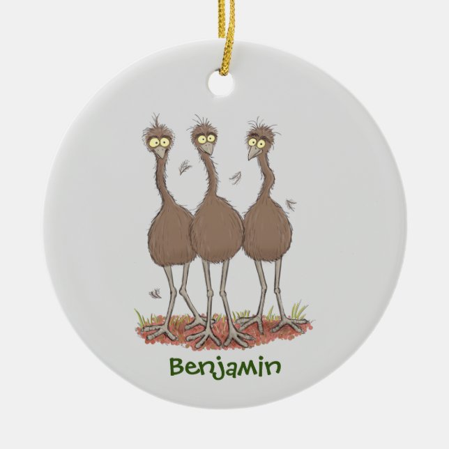 Funny Australian emu trio Cartoon Illustration Keramik Ornament (Vorne)