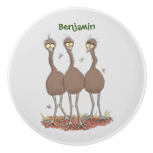 Funny Australian emu trio Cartoon Illustration Keramikknauf