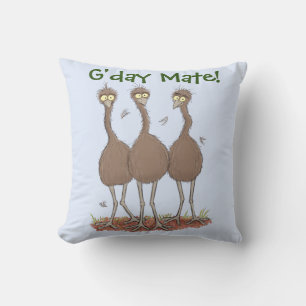 Funny Australian emu trio Cartoon Illustration Kissen
