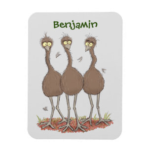 Funny Australian emu trio Cartoon Illustration Magnet