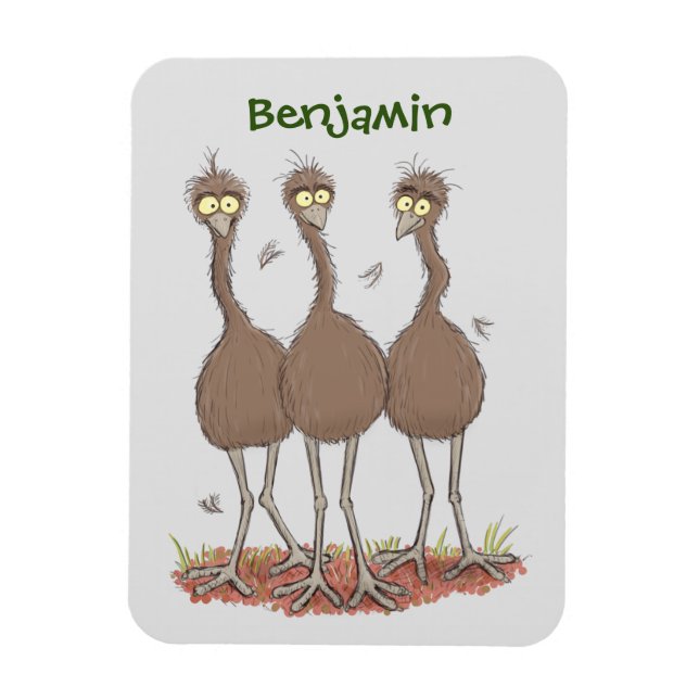 Funny Australian emu trio Cartoon Illustration Magnet (Vertikal)