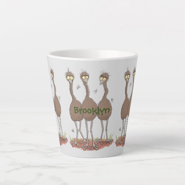 Funny Australian emu trio Cartoon Illustration Milchtasse (Vorderseite)