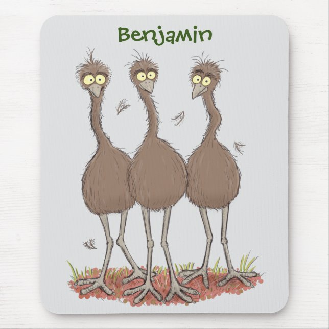 Funny Australian emu trio Cartoon Illustration Mousepad (Vorne)