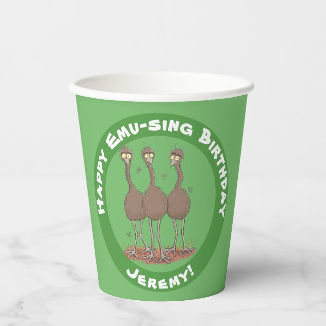 Funny Australian emu trio Cartoon Illustration Pappbecher (Vorderseite)