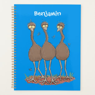 Funny Australian emu trio Cartoon Illustration Planer