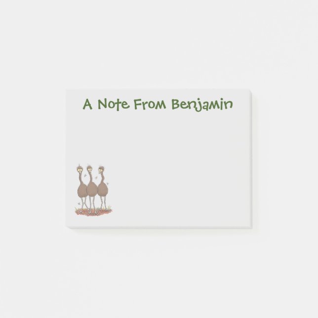 Funny Australian emu trio Cartoon Illustration Post-it Klebezettel (Vorderseite)