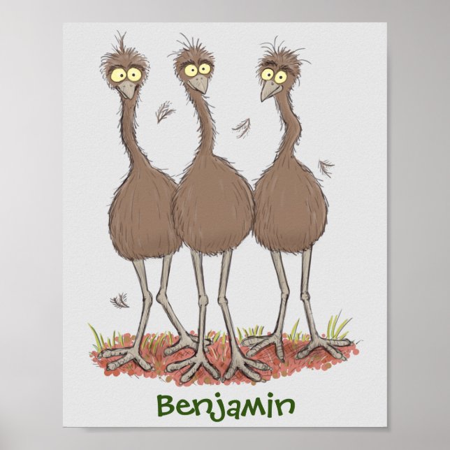 Funny Australian emu trio Cartoon Illustration Poster (Vorne)