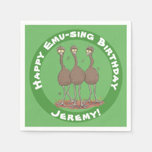 Funny Australian emu trio Cartoon Illustration Serviette
