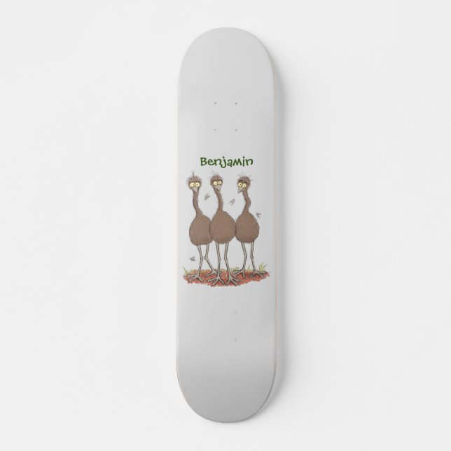 Funny Australian emu trio Cartoon Illustration Skateboard (Vorne)