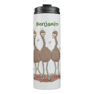 Funny Australian emu trio Cartoon Illustration Thermosbecher
