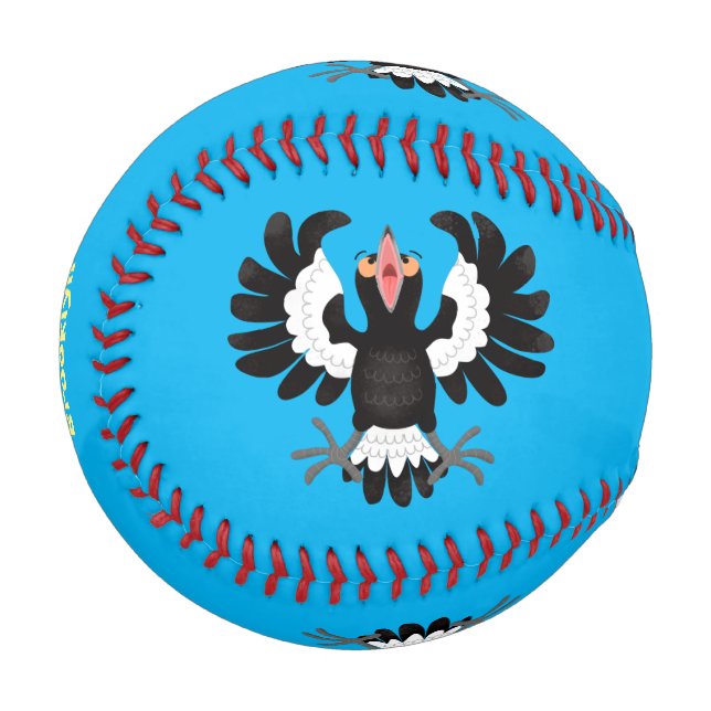 Funny Australian Magpie Cartoon Illustration Baseball (Vorderseite Links)