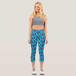 Funny Australian Magpie Cartoon Illustration Capri Leggings