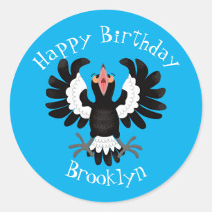 Funny Australian Magpie Cartoon Illustration Clas Runder Aufkleber