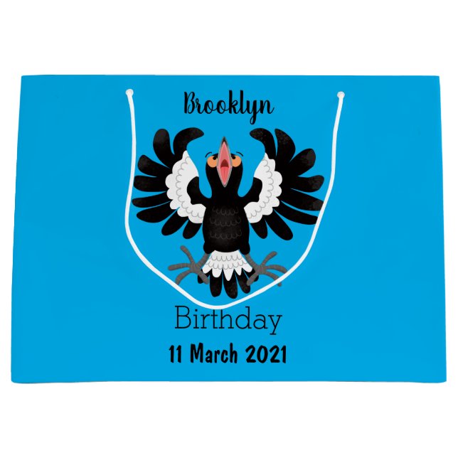 Funny Australian Magpie Cartoon Illustration Große Geschenktüte (Vorderseite)