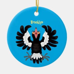 Funny Australian Magpie Cartoon Illustration Keramik Ornament