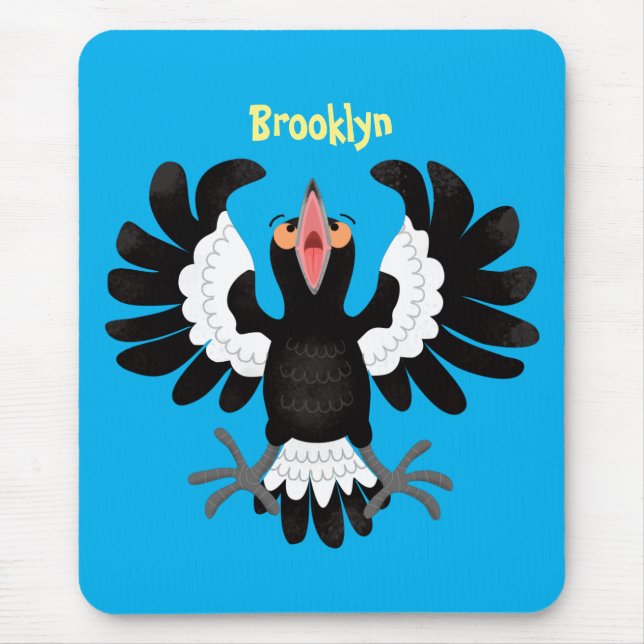 Funny Australian Magpie Cartoon Illustration Mousepad (Vorne)