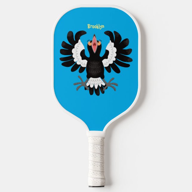 Funny Australian Magpie Cartoon Illustration Pickleball Schläger (Vorderseite)