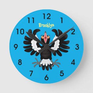 Funny Australian Magpie Cartoon Illustration Runde Wanduhr