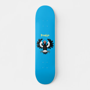 Funny Australian Magpie Cartoon Illustration Skateboard