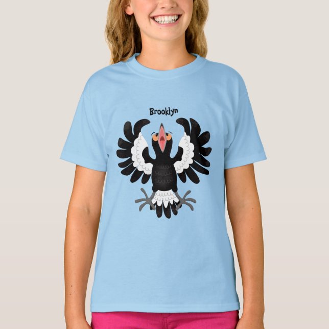 Funny Australian Magpie Cartoon Illustration T-Shirt (Vorderseite)