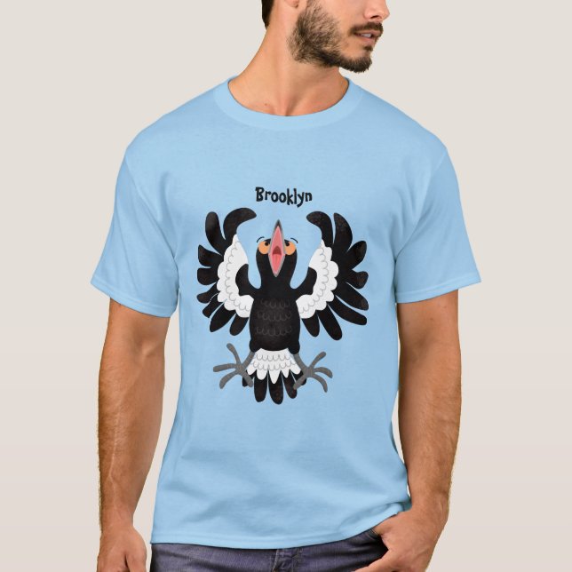 Funny Australian Magpie Cartoon Illustration T-Shirt (Vorderseite)
