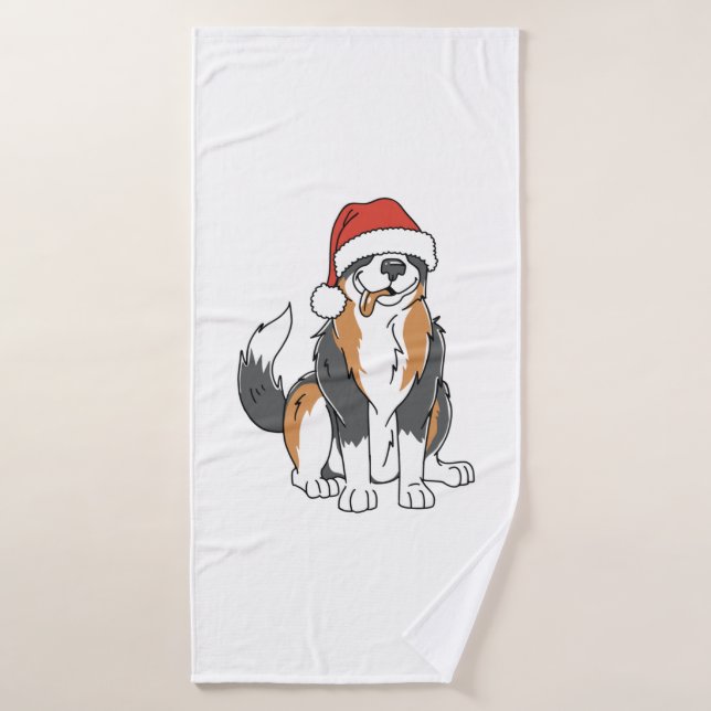 Funny Australian Shepherd Christmas Dog in Santa H Badehandtuch (Badehandtuch)