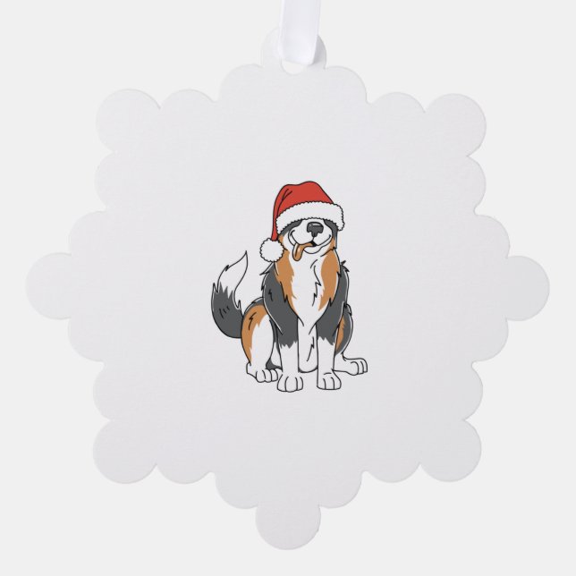 Funny Australian Shepherd Christmas Dog in Santa H Ornament Karte (Vorderseite)