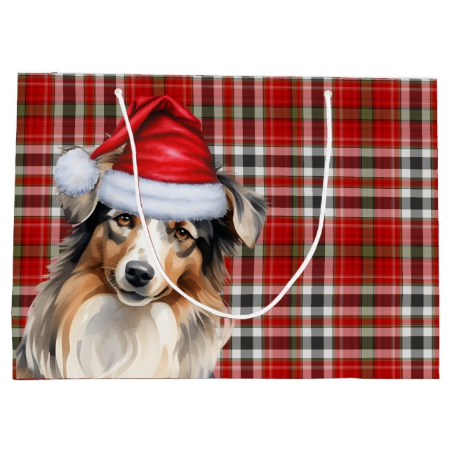 Funny Australian Shepherd Christmas Kariert Große Geschenktüte (Rückseite)