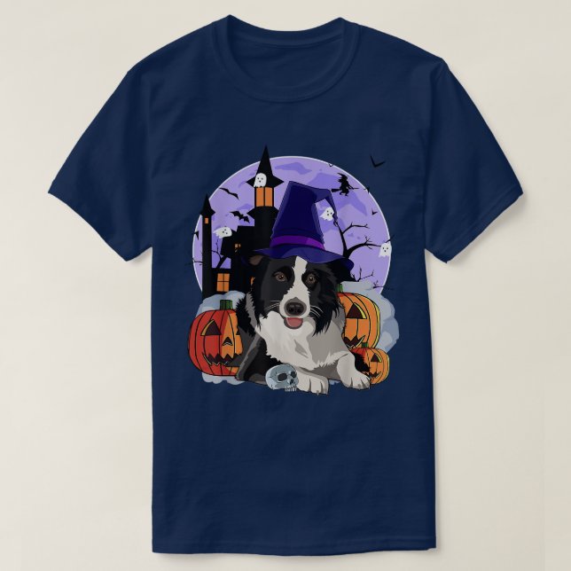 Funny Australian Shepherd Dog Halloween Witch Pump T-Shirt (Design vorne)