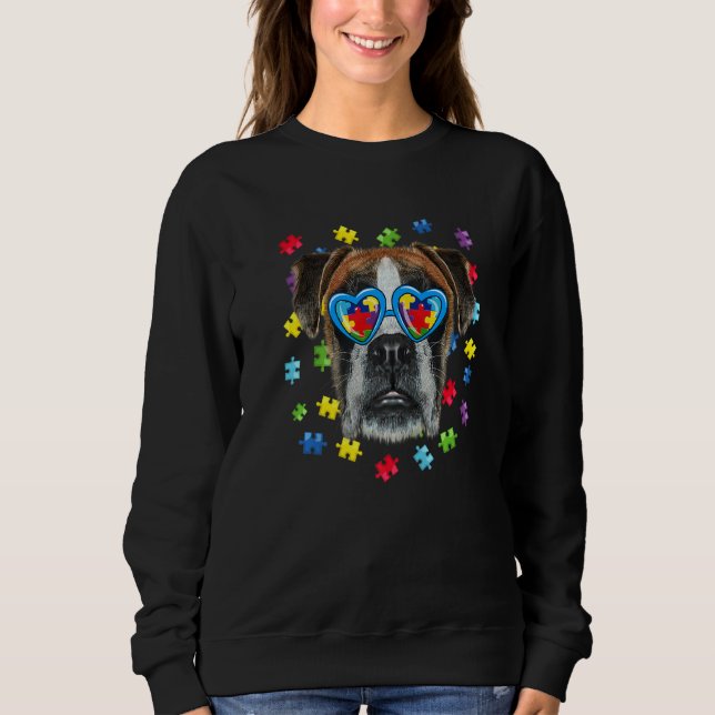 Funny Autism Boxer Dog Puzzle Sonnenbrille Jungs K Sweatshirt (Vorderseite)