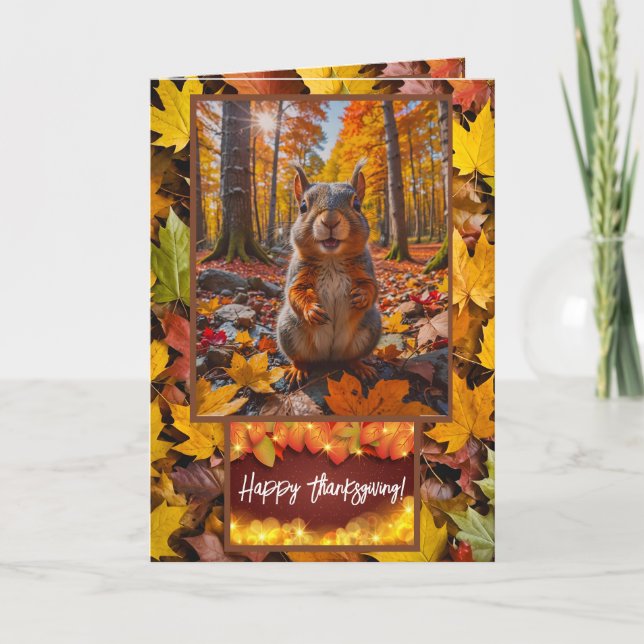 Funny Autumn Squirrel Erntedank Card Dankeskarte (Vorderseite)