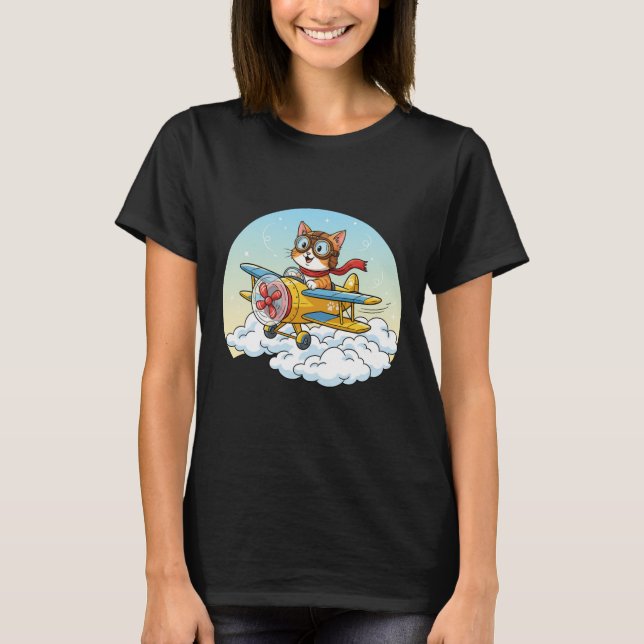 Funny Aviator Cat Pilot T-Shirt  (Vorderseite)