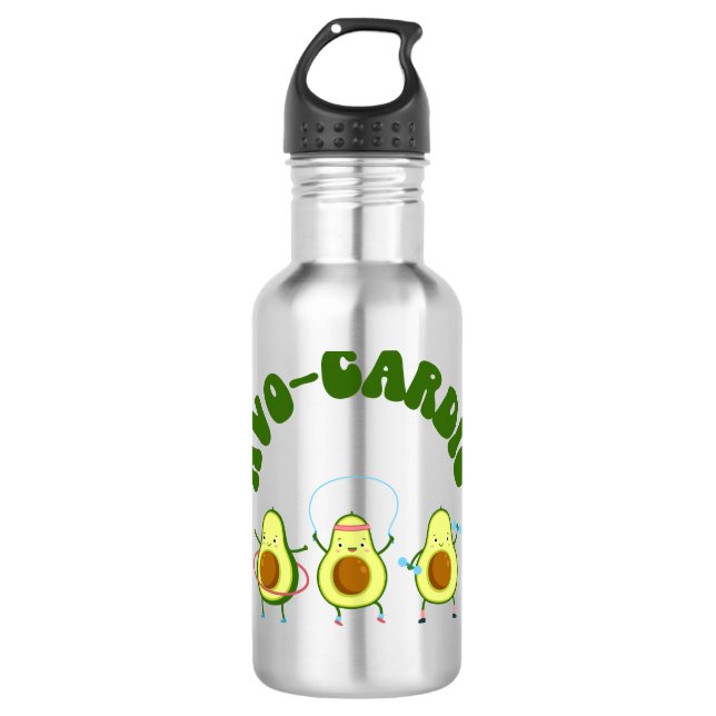 Funny Avocado Fitness Edelstahlflasche (Vorderseite)