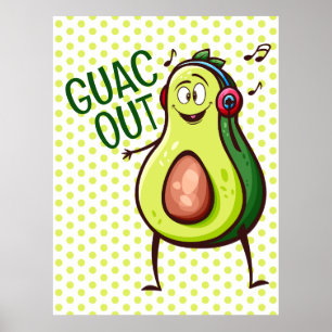 Funny Avocado Music Headphones Poster