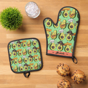 Funny Avocado (Personalisiert) Ofenhandschuh & Topflappen-Set