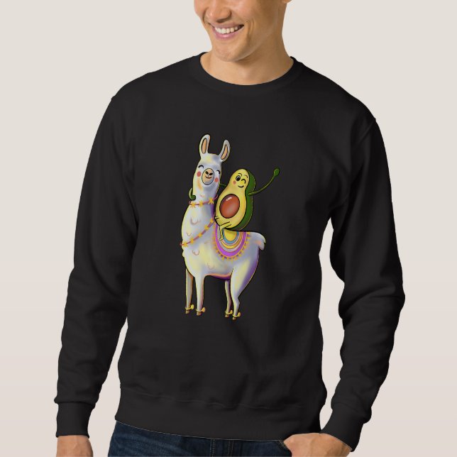 Funny Avocado Reiten auf dem Llama Alpaca Sweatshirt (Vorderseite)