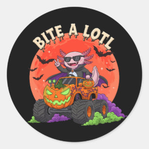 Funny Axolotl Dracula Halloween Monster Truck Runder Aufkleber