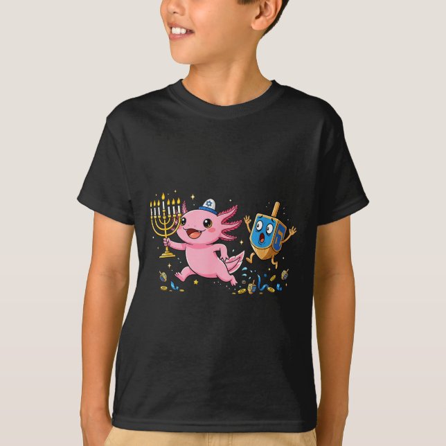 Funny Axolotl Dreidel Menorah Hanukkah Kids Womens T-Shirt (Vorderseite)