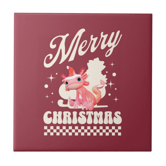 Funny Axolotl Frohe Weihnachten Fliese (Vorderseite)