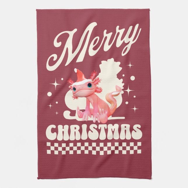 Funny Axolotl Frohe Weihnachten Geschirrtuch (Vertikal)