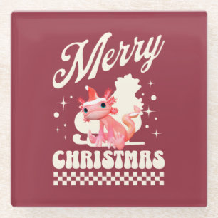 Funny Axolotl Frohe Weihnachten Glasuntersetzer