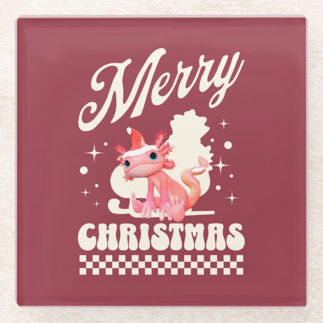 Funny Axolotl Frohe Weihnachten Glasuntersetzer (Vorderseite)