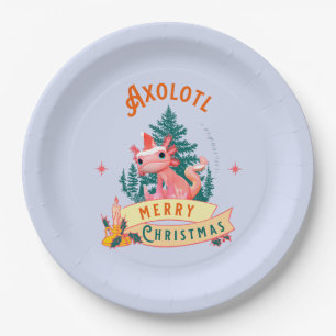 Funny Axolotl Frohe Weihnachten Pappteller