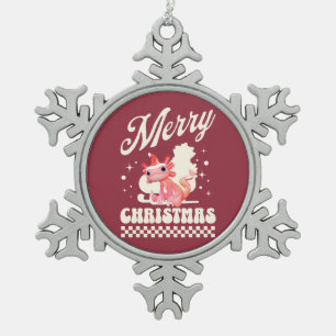 Funny Axolotl Frohe Weihnachten Schneeflocken Zinn-Ornament