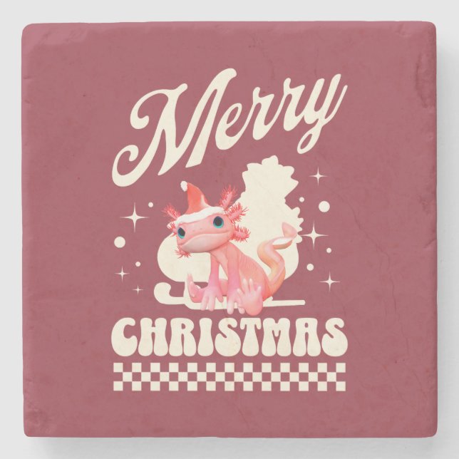 Funny Axolotl Frohe Weihnachten Steinuntersetzer (Vorderseite)