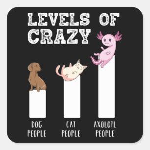 Funny Axolotl Levels of Crazy Animals Lover Gesche Quadratischer Aufkleber