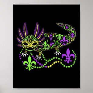 Funny Axolotl Mardi Festival Moon and Stars Poster