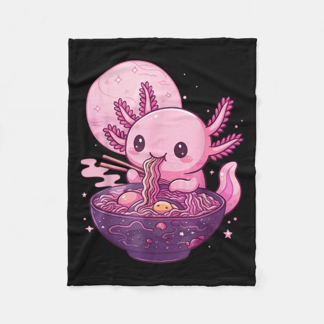 Funny Axolotl Noodle Anime Kawaii Axolotl Eating R Fleecedecke (Vorderseite)