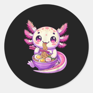 Funny Axolotl Noodle Anime Kawaii Axolotl Eating R Runder Aufkleber