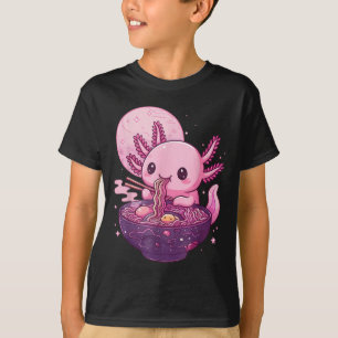 Funny Axolotl Noodle Anime Kawaii Axolotl Eating R T-Shirt